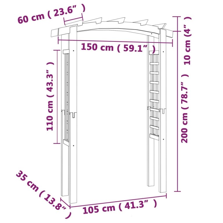 Arcadă cu spalier, 150 x 60 x 210 cm, lemn