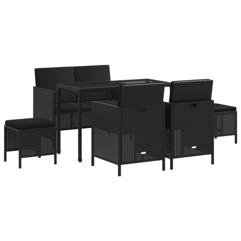 Set mobilier de grădină cu perne, 6 piese, negru, poliratan