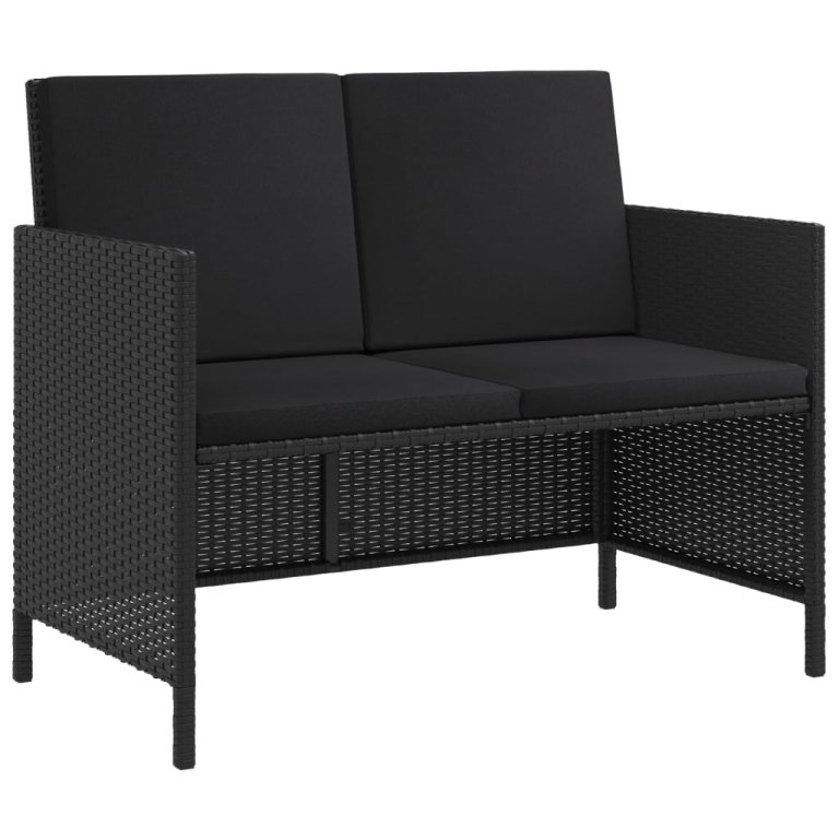 Set mobilier de grădină cu perne, 6 piese, negru, poliratan