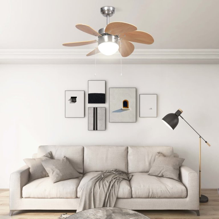 Ventilator tavan cu iluminare, maro deschis, 76 cm