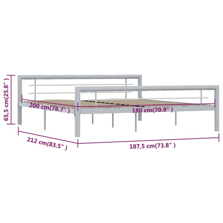 Cadru de pat, gri și alb, 180 x 200 cm, metal