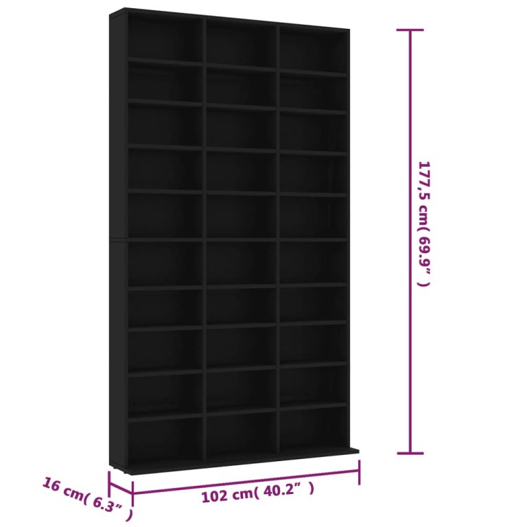 Dulap pentru CD-uri, negru, 102x16x177,5 cm, lemn compozit