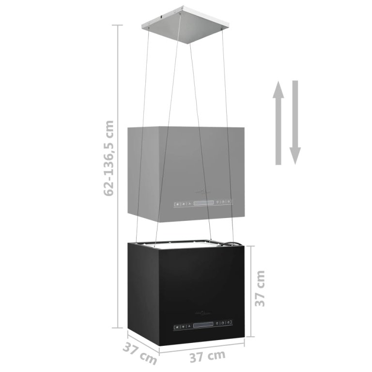 Hotă suspendată insulă, LCD tactil, 37 cm, oțel