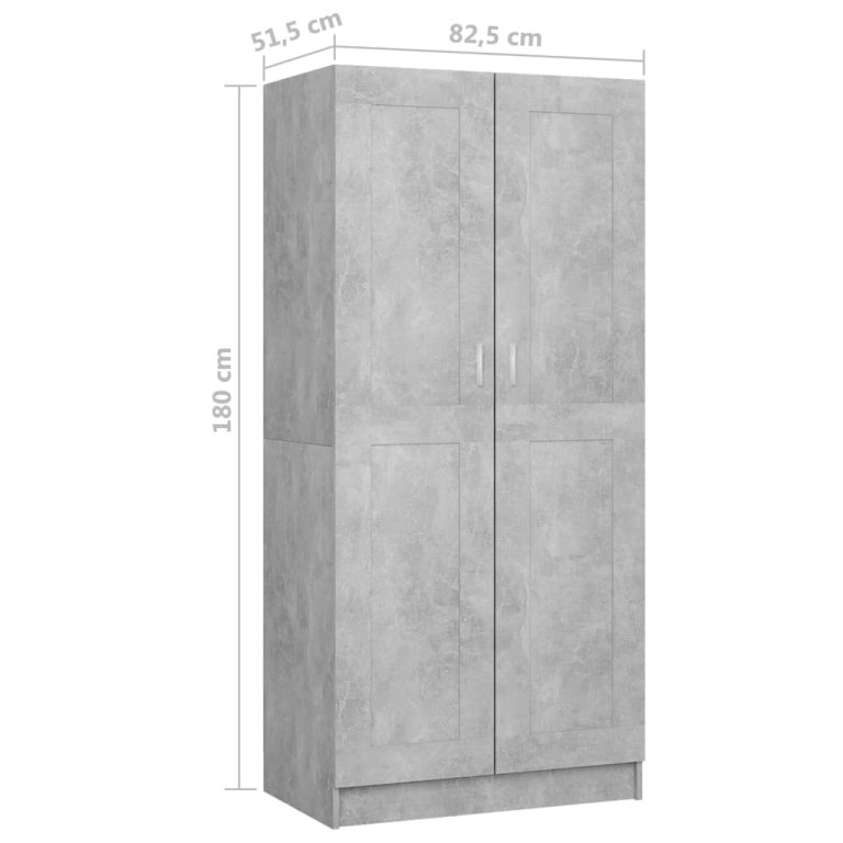 Șifonier, gri beton, 82,5x51,5x180 cm, lemn prelucrat