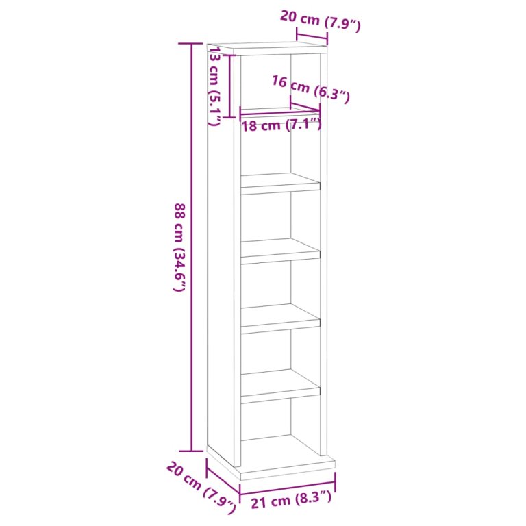 Dulap CD-uri, gri beton, 21x20x88 cm, lemn compozit