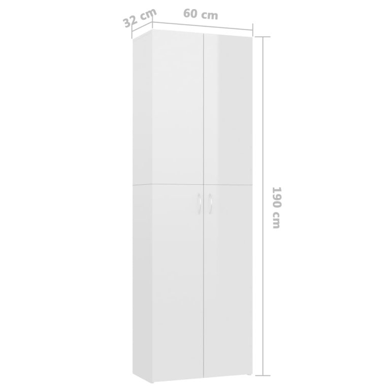 Dulap de birou, alb extralucios, 60x32x190 cm, lemn prelucrat