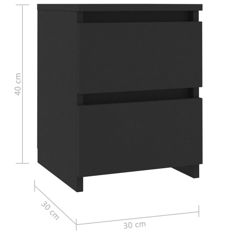 Noptiere, 2 buc., negru, 30x30x40 cm, lemn prelucrat