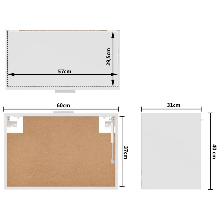 Dulap suspendat, alb, 60 x 31 x 40 cm, lemn prelucrat