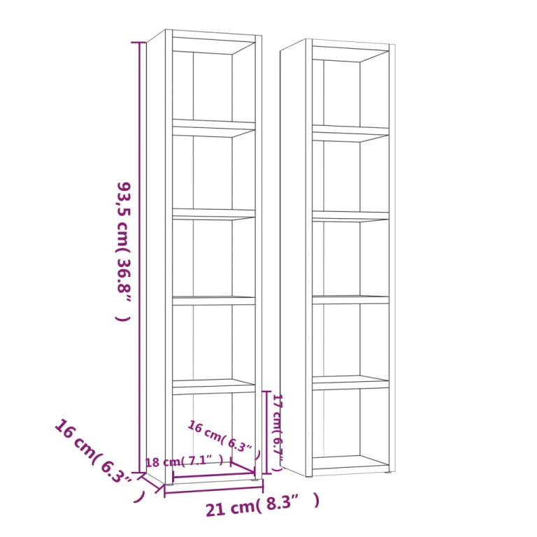 Dulapuri CD-uri, 2 buc., negru, 21x16x93,5 cm, lemn prelucrat