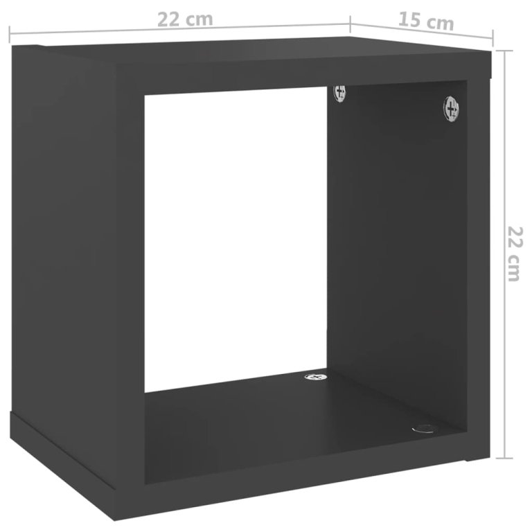 Rafturi de perete cub, 6 buc., gri, 22x15x22 cm