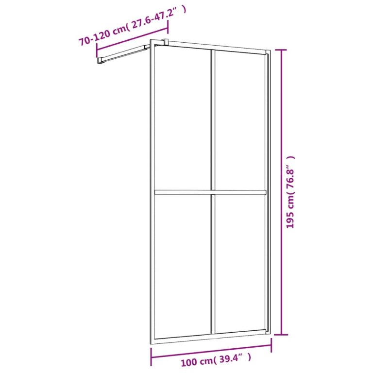 Paravan duș walk-in, auriu, 100x195 cm, sticlă ESG transparentă