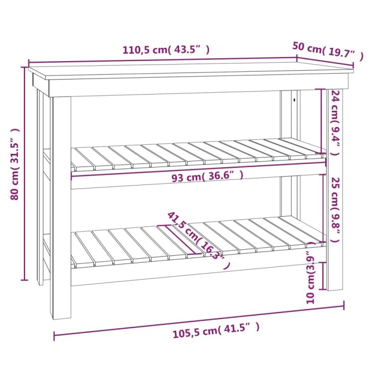 Banc de lucru, maro miere, 110,5x50x80 cm, lemn masiv pin