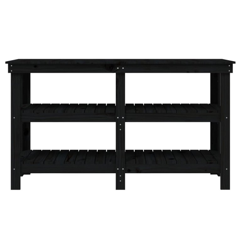 Banc de lucru, negru, 142,5x50x80 cm, lemn masiv pin