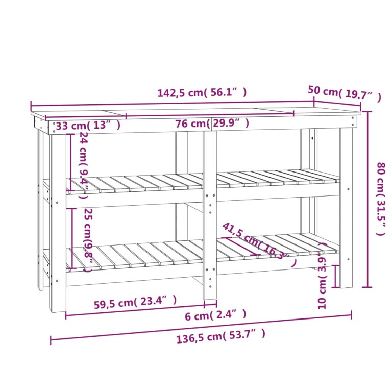 Banc de lucru, negru, 142,5x50x80 cm, lemn masiv pin