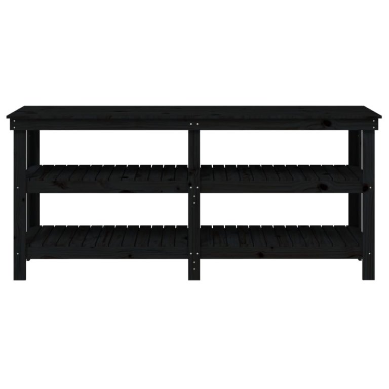 Banc de lucru, negru, 181x50x80 cm, lemn masiv pin