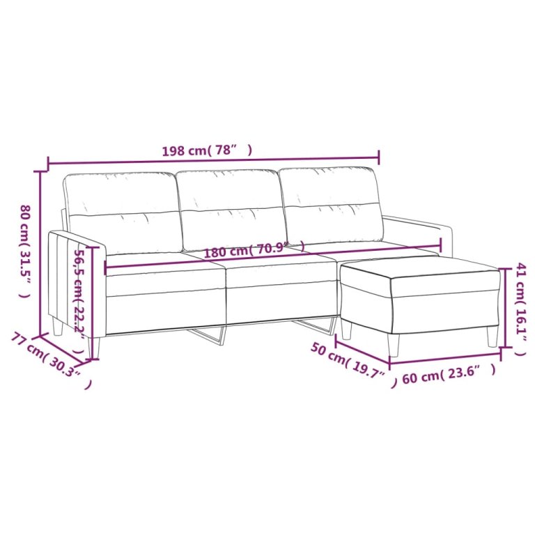 Canapea cu 3 locuri și taburet, gri închis, 180 cm, textil