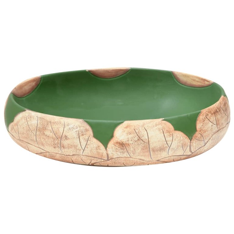 Lavoar de blat, verde și maro, 59x40x15 cm, ceramică, oval