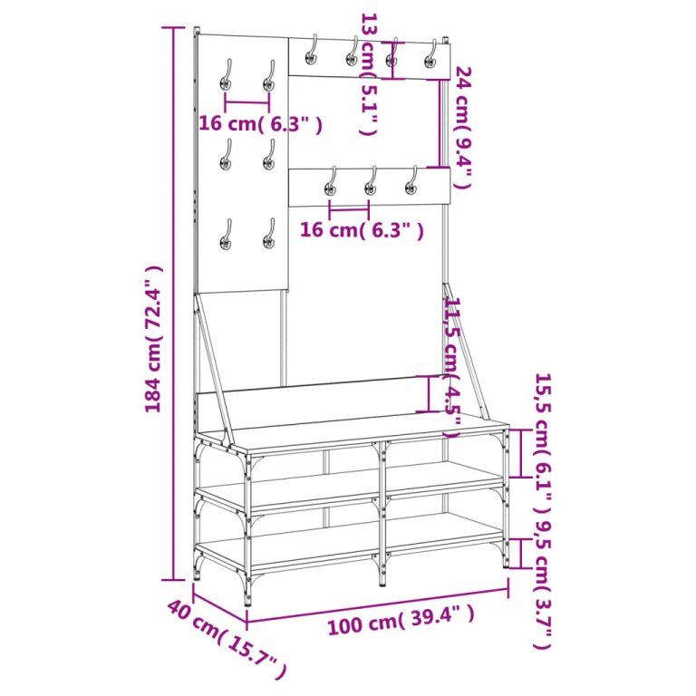 Suport de haine cu raft pantofi, sonoma gri, 100x40x184 cm