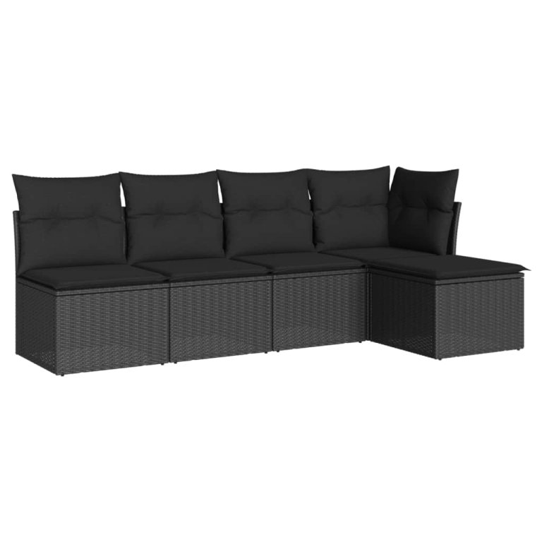 Set mobilier de grădină cu perne, 5 piese, negru, poliratan