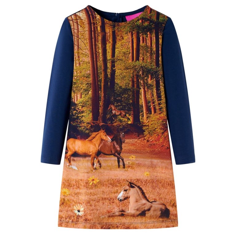 Rochie pentru copii cu mâneci lungi, bleumarin, 128