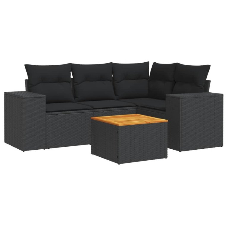 Set mobilier de grădină cu perne, 5 piese, negru, poliratan