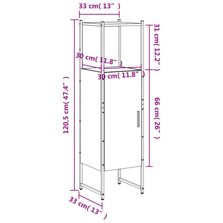 Dulap de baie, stejar afumat, 33x33x120,5 cm, lemn prelucrat