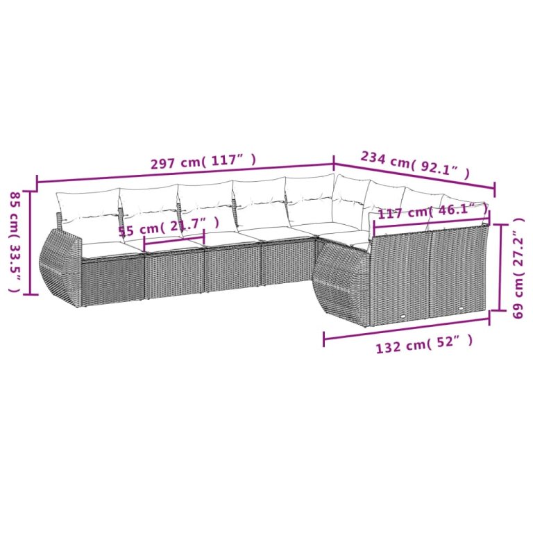 Set mobilier de grădină cu perne, 9 piese, negru, poliratan