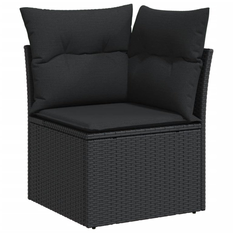 Set mobilier de grădină cu perne, 14 piese, negru, poliratan