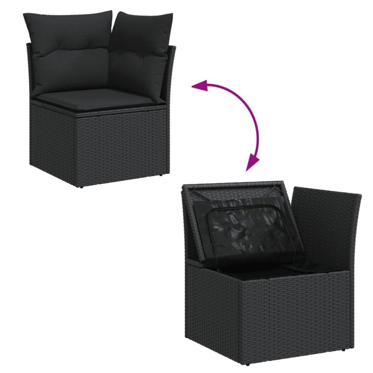 Set mobilier de grădină cu perne, 14 piese, negru, poliratan