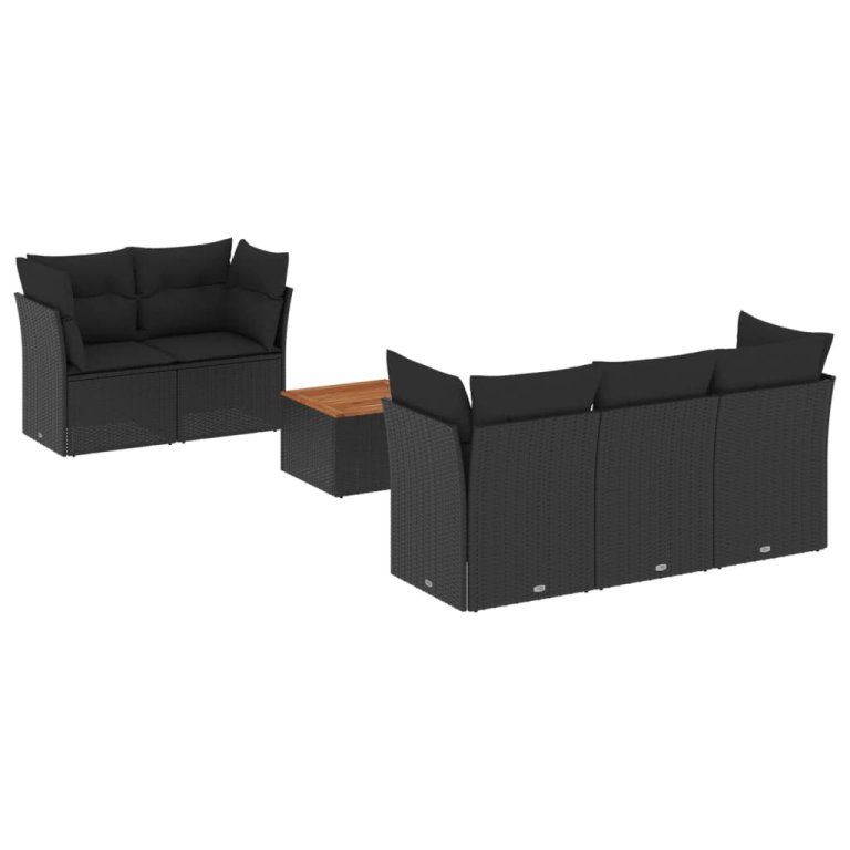 Set mobilier de grădină cu perne, 6 piese, negru, poliratan