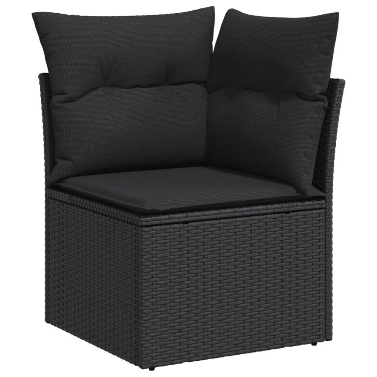 Set mobilier de grădină cu perne, 6 piese, negru, poliratan