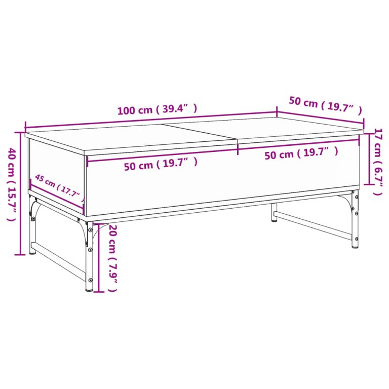 Măsuță de cafea stejar sonoma 100x50x40 cm lemn prelucrat/metal