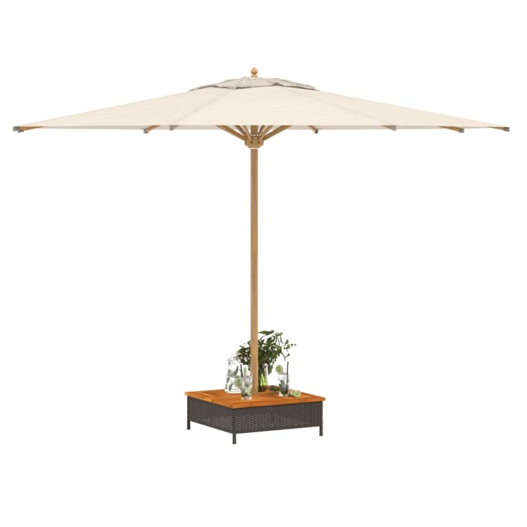 Mască suport umbrelă de soare negru 70x70x25cm poliratan/acacia