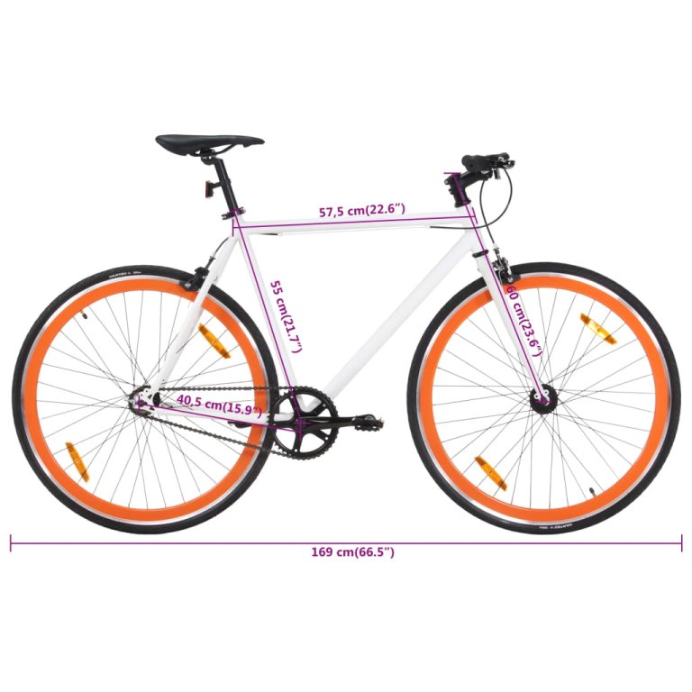 Bicicletă cu angrenaj fix, alb și portocaliu, 700c, 55 cm