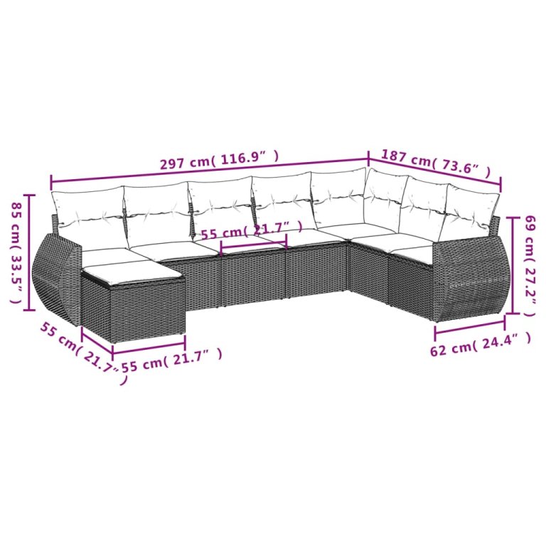 Set canapele de grădină, 8 piese, cu perne, bej, poliratan