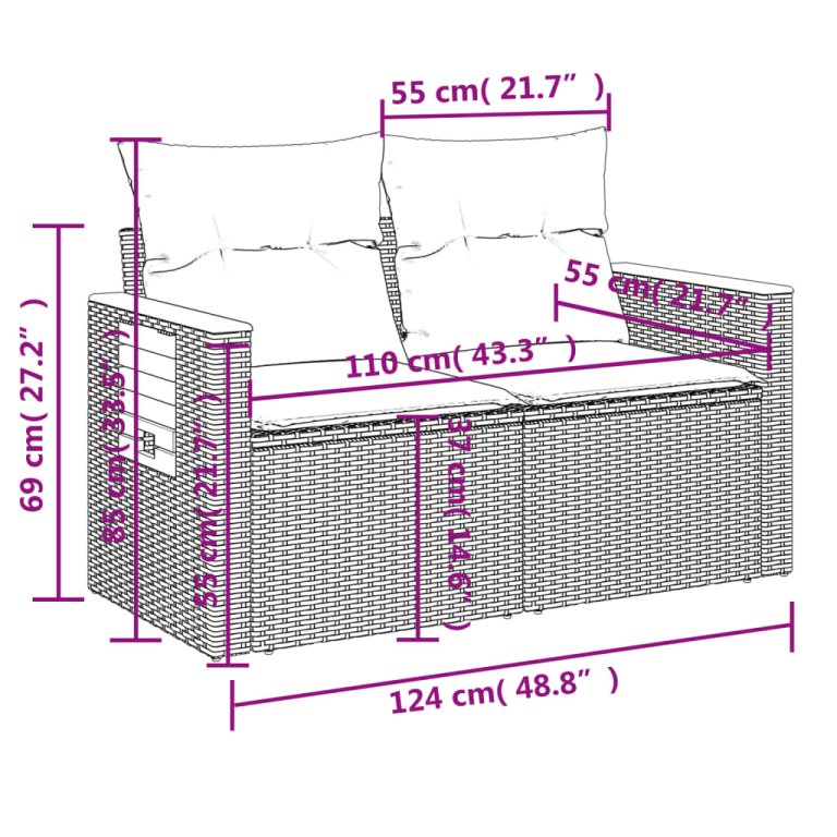 Set mobilier de grădină cu perne, 10 piese, gri, poliratan