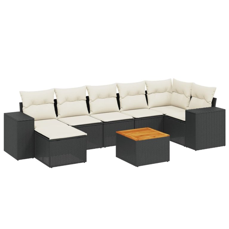 Set mobilier de grădină cu perne, 8 piese, negru, poliratan