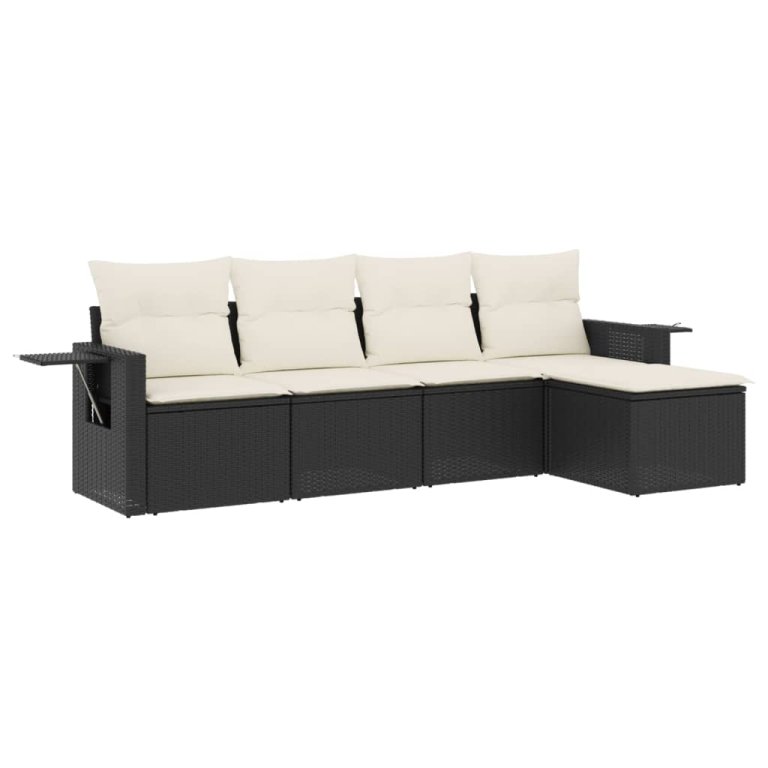 Set mobilier de grădină cu perne, 5 piese, negru, poliratan