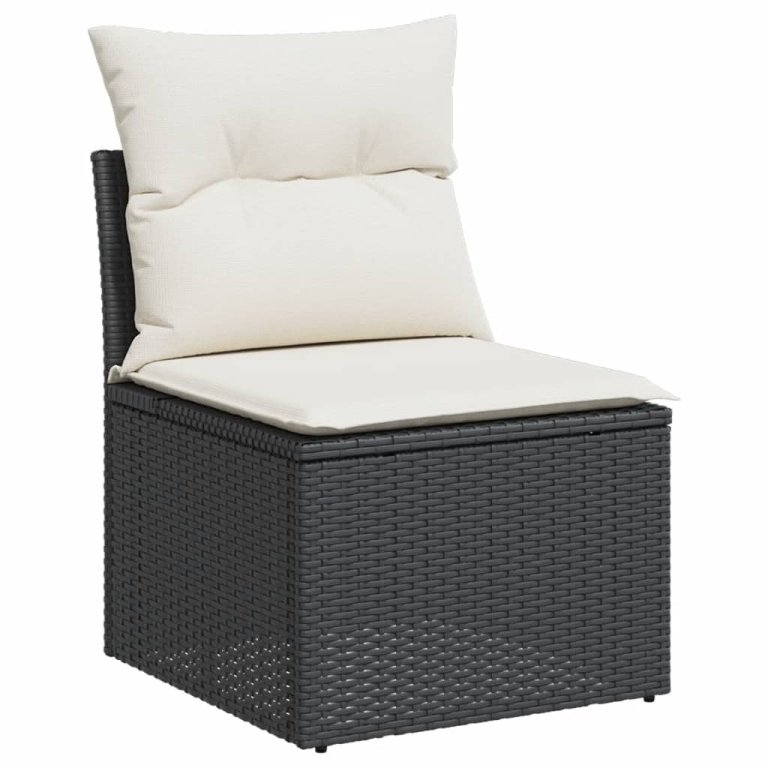 Set mobilier de grădină cu perne, 5 piese, negru, poliratan