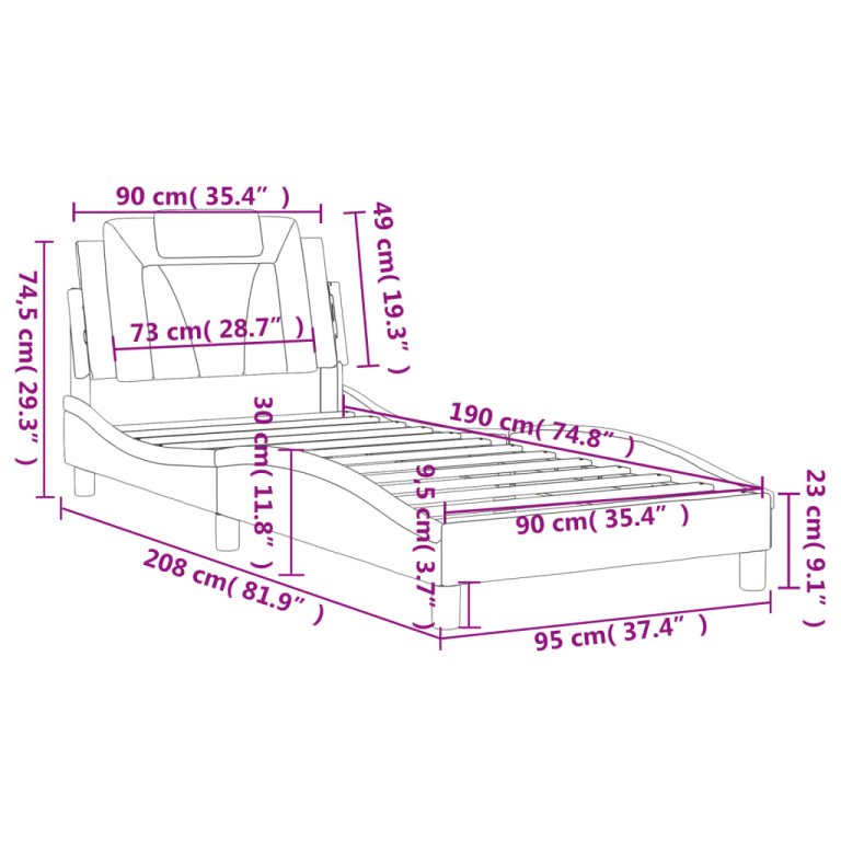 Cadru de pat cu tăblie, negru, 90x190 cm, piele ecologică