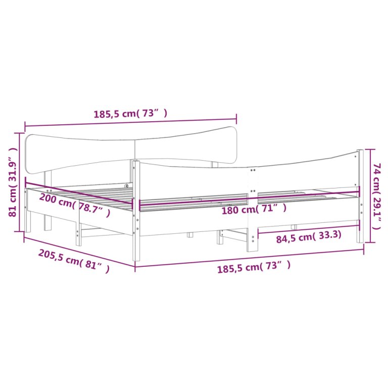 Cadru de pat fără saltea, maro ceruit 180x200 cm lemn masiv pin