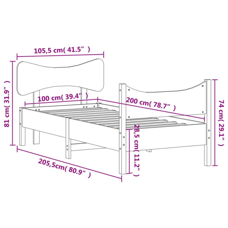 Cadru pat fără saltea, alb, 100x200 cm, lemn masiv pin