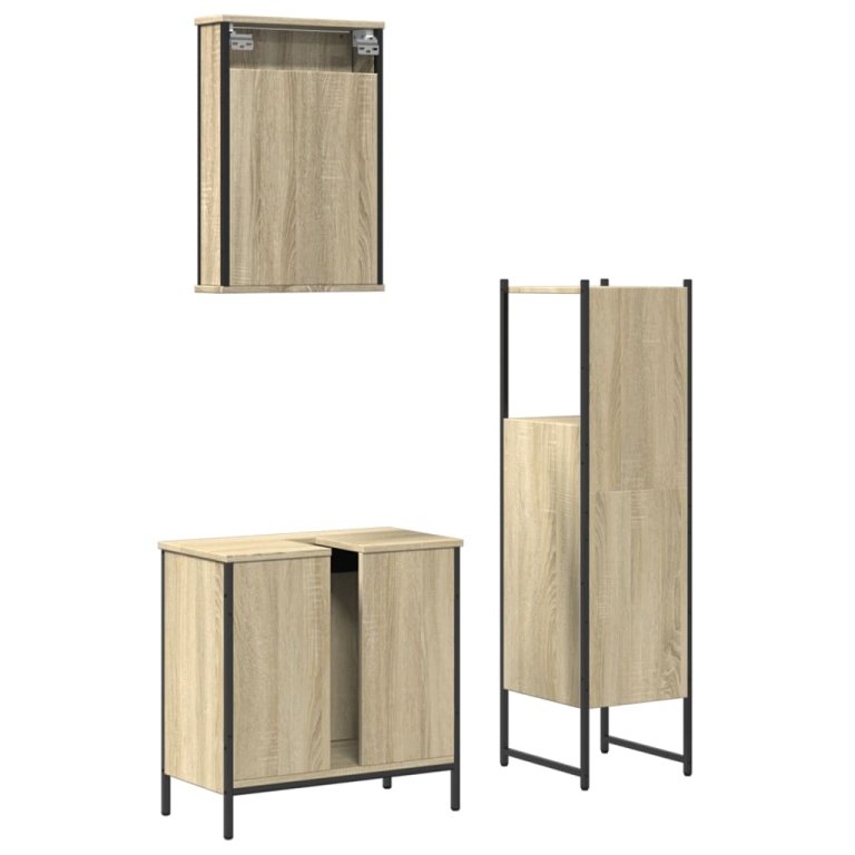 Set mobilier de baie, 3 piese, stejar sonoma, lemn prelucrat