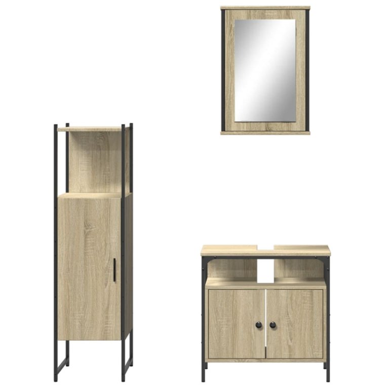 Set mobilier de baie, 3 piese, stejar sonoma, lemn prelucrat