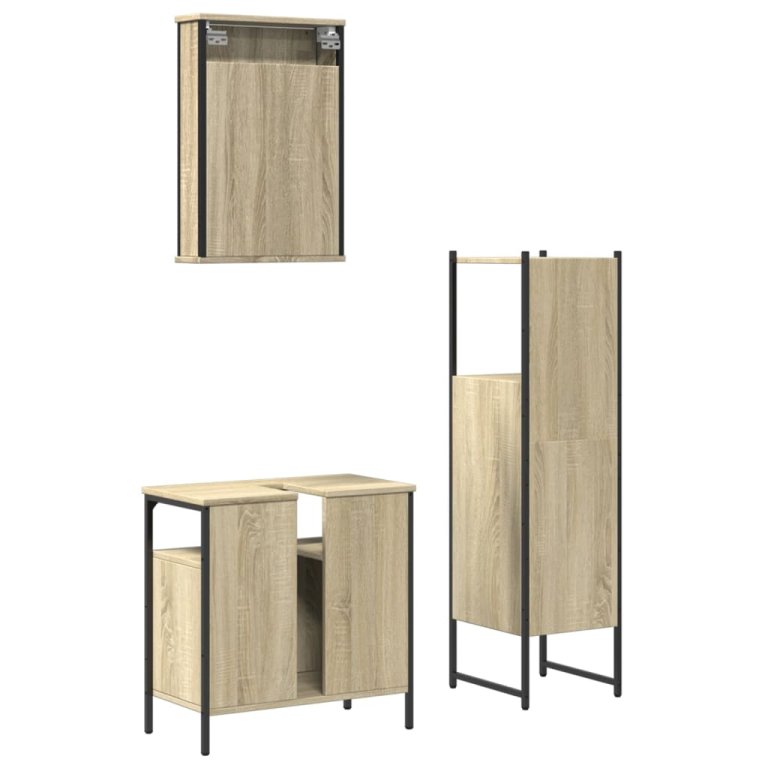 Set mobilier de baie, 3 piese, stejar sonoma, lemn prelucrat