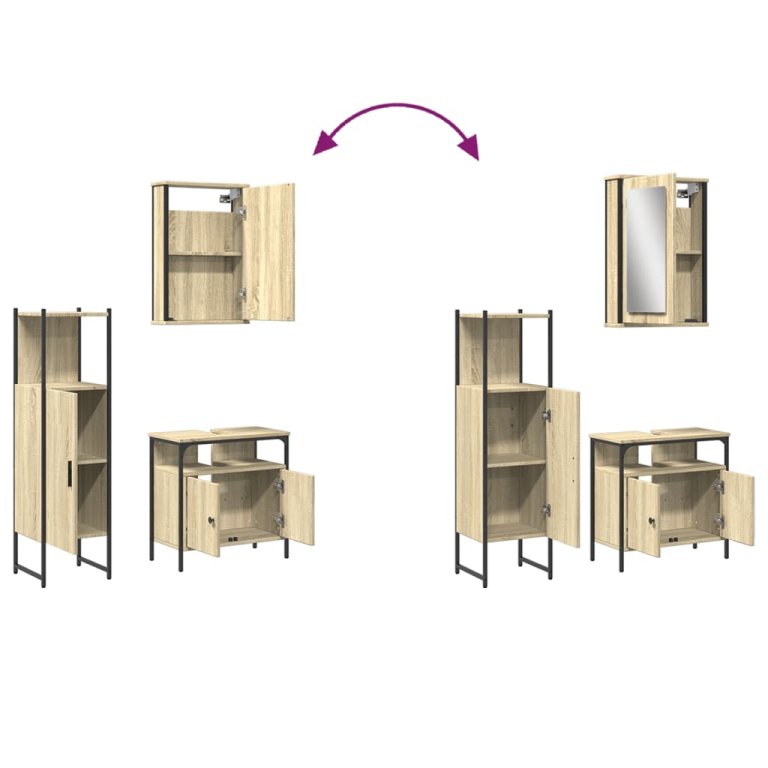 Set mobilier de baie, 3 piese, stejar sonoma, lemn prelucrat