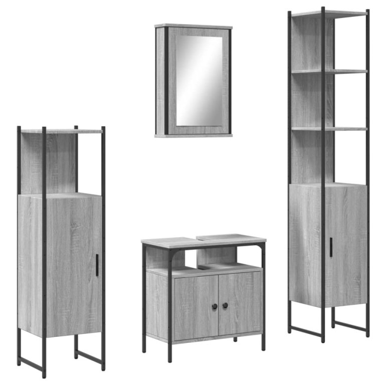 Set mobilier de baie, 4 piese, gri sonoma, lemn prelucrat