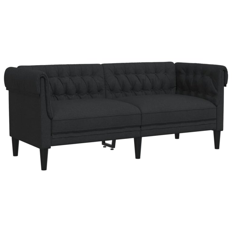 Canapea Chesterfield cu 2 locuri, negru, material textil