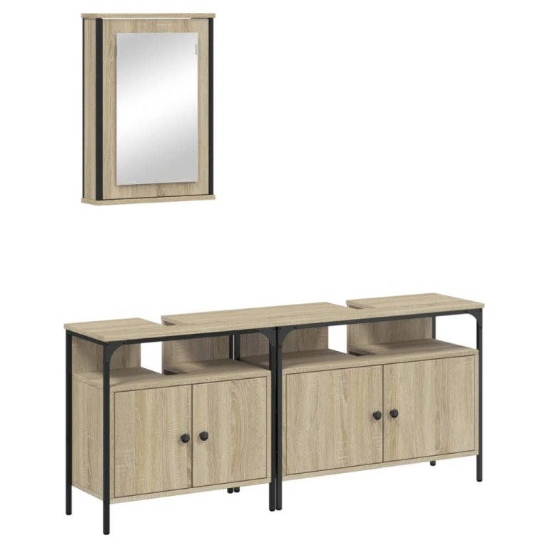 Set mobilier de baie, 3 piese, stejar sonoma, lemn prelucrat