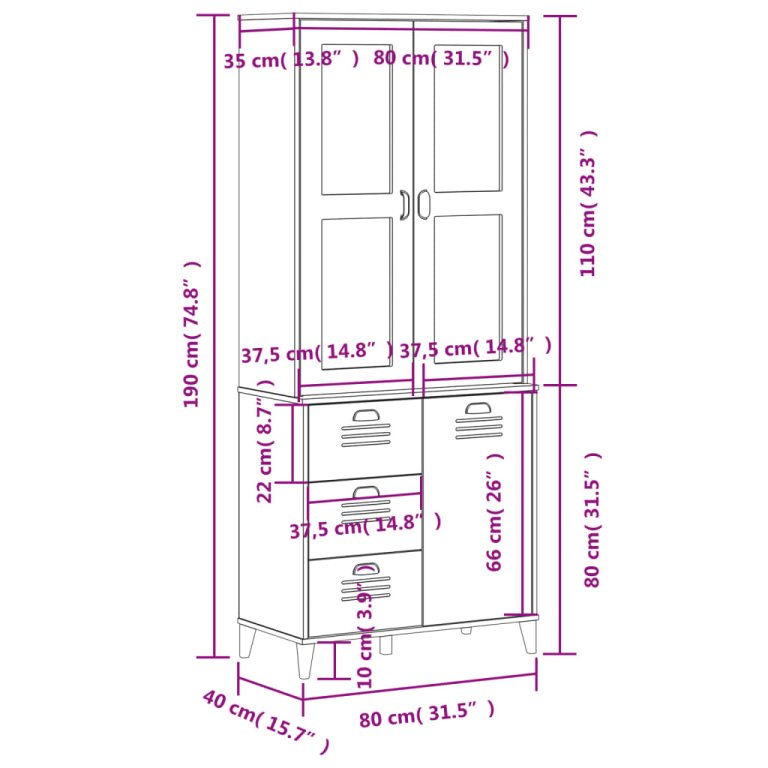 Dulap înalt „VIKEN” gri antracit 80x40x190 cm lemn masiv de pin